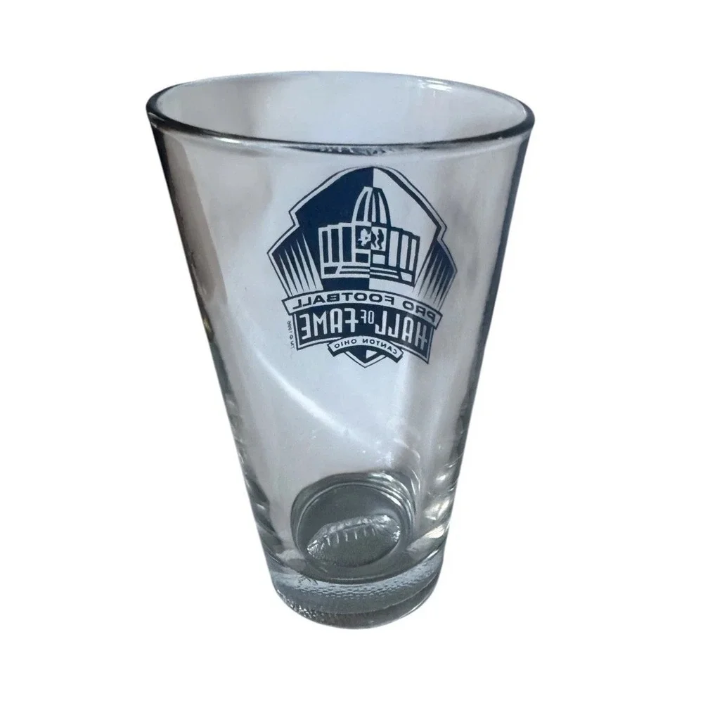 Pro Football Hall of Fame Souvenir Glass Tumbler Embossed Football Base Canton